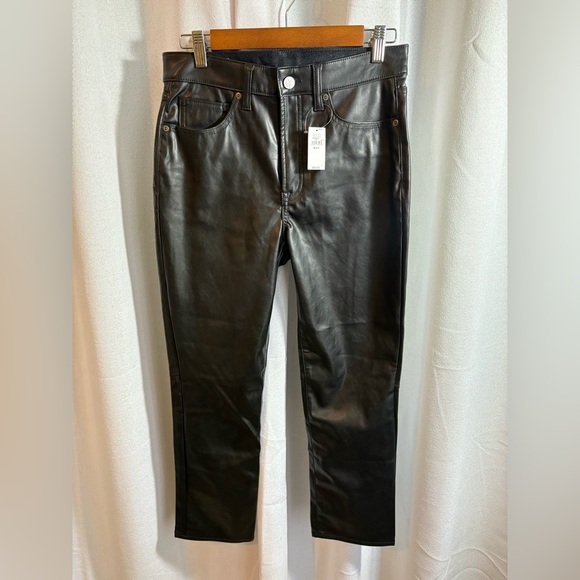GAP High Rise Vegan Leather Vintage Slim‎ Pants Black Size 6 S Short Petite 358 - Picture 3 of 13